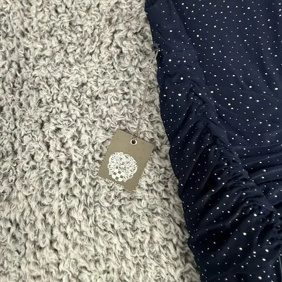 Vince Camuto Midi Dress Size 2 Navy Silver Rouged Cocktail Mother Bride Party - Picture 5 of 8